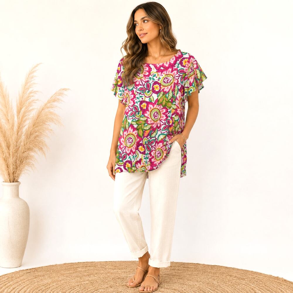 Soft Surroundings Elana Tunic Top Women's Size XL Rio Garden Print Tropical NWT